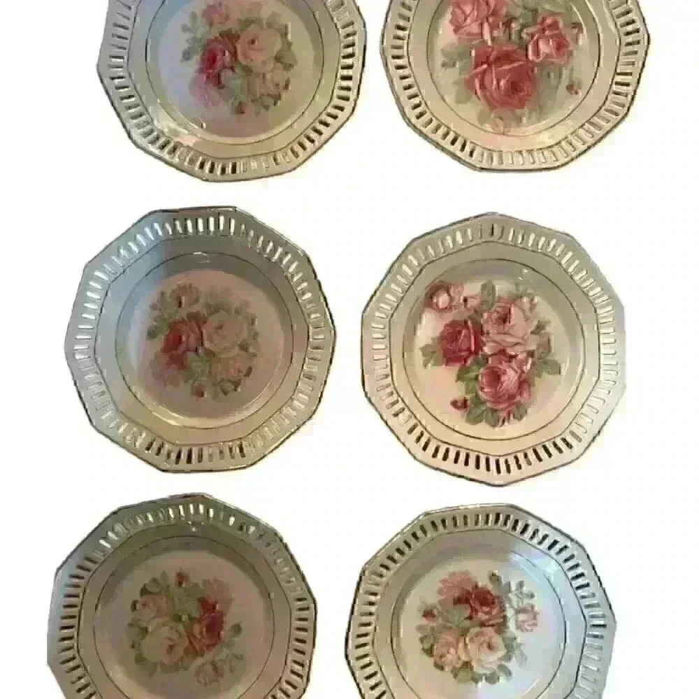 Schumann Bavaria Rare plate set - set of 6 rose  - gold trim